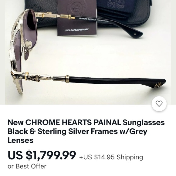 GENUINE DIAMOND accent CHROMED HEART Sunglasses With original case and wipe. - Picture 15 of 15